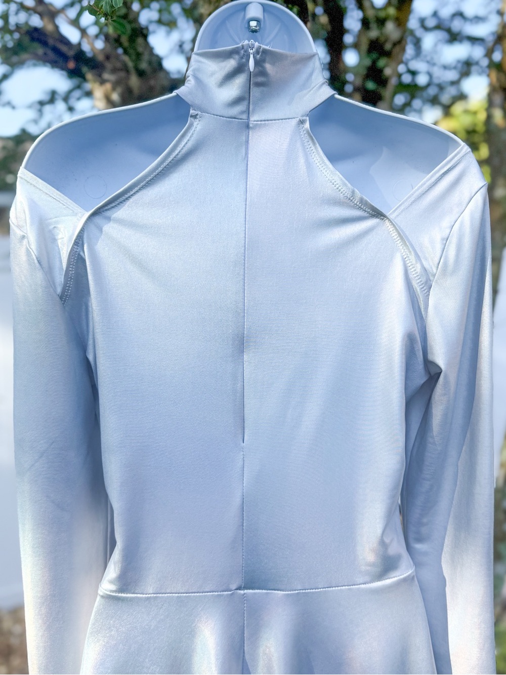SPIRIT Silver Holographic Cold Shoulder Mock Neck Skater Dress Medium - Picture 5 of 9